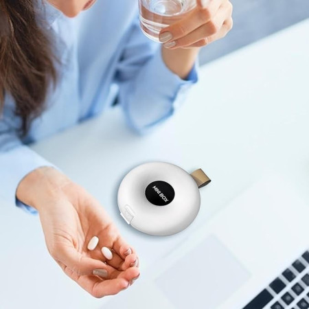 Cutie Depozitare Medicamente,  6 Compartimente, Inchidere Etans, Portabila, Rotund, Alb/Negru, PP, 8.4x2.9x8.5 cm