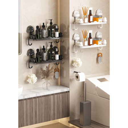 Suport pentru Baie,  Montare pe Perete, Model Pisicute, ABS, Adeziv, Raft pentru Depozitare, 33.4x17.7 cm, Negru