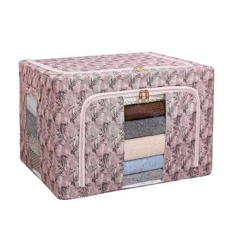 Cutie Depozitare,  66L, din Material Textil, 50 x 40 x 33 cm, pentru Haine si Lenjerii, Model Bambus, Roz