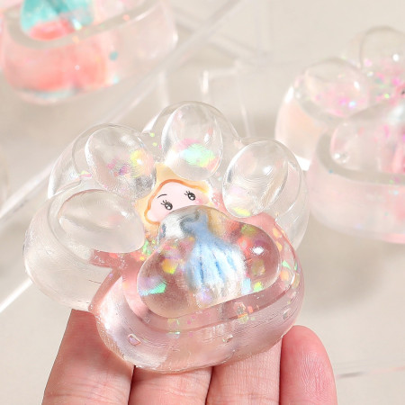 Jucarie Antistres Squishy, Cyrax, Labuta de Pisica Pufoasa, cu Revenire Lenta, 7 x 6.5 cm, Model Printesa, Multicolor