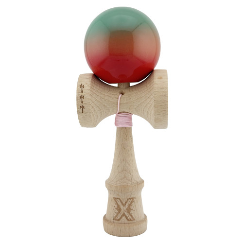 Kendama X Originala, Profesionala, Cyrax, Big Cups V2, Super Sticky Cupe Mari, Rulment Metalic cu Ata 55 cm, Rosu/Verde...