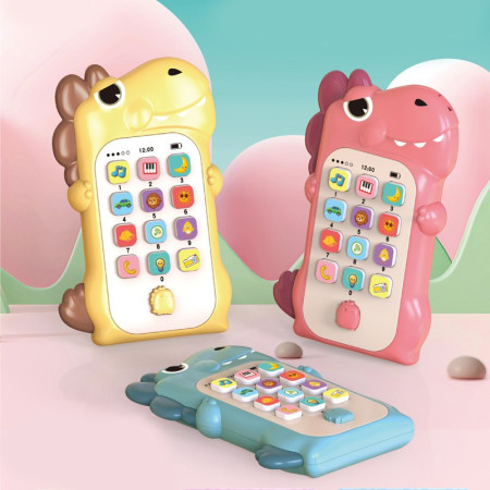 Jucarie Interactiva, Cyrax, Telefon Inteligent, Model Dinozaur, Functii Educative, Muzicale si Voce, 4-6 ani, 19 x 11.5 cm, din Plastic, Galben