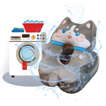 Perna din Spuma,  pentru Birou, Calatorii, Model Husky, Lavabila, Umplutura de Bumbac, Spatiu Cap in Forma de 8, 30x35x30 cm, Gri