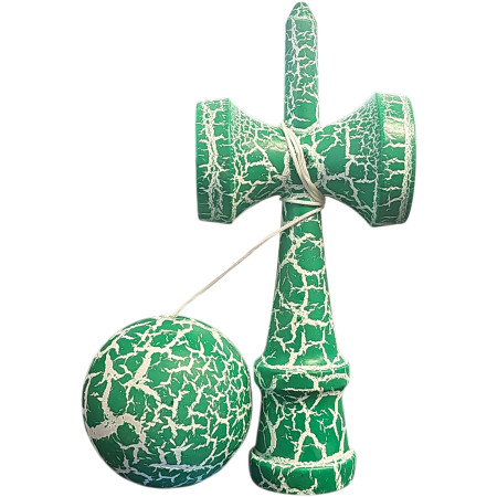 Kendama X Originala, Profesionala, Cyrax, Cracked, din Lemn, 18 cm, Verde/Alb