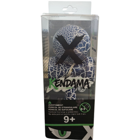 Kendama X Originala, Profesionala, Cyrax, Cracked, din Lemn, 18 cm, Albastru/Alb