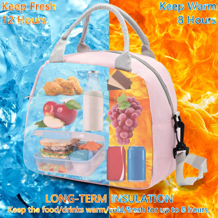 Geanta Termica pentru Pranz Cyrax, Multifunctionala, Compartimentata, Impermeabila, 2 Tipuri de Manere, 26x14.3x21.2 cm, Roz