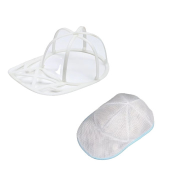 Husa de Spalare Sapca,  pentru Masina de Spalat, din Poliester, Circumferinta 53 cm, cu Fermoar, cu Suport Sapca, Alb/Albastru