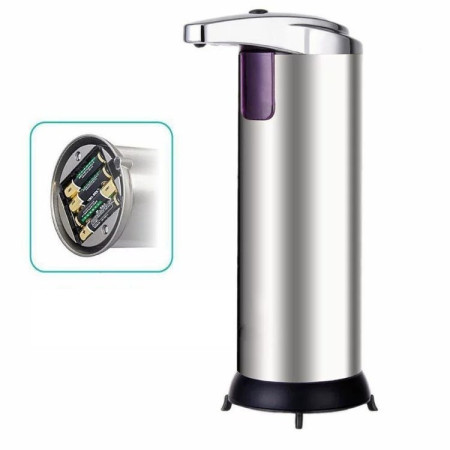 Dispenser pentru Sapun Lichid/Dezinfectant,  cu Senzor Infrarosu de Miscare, din Otel Inoxidabil, 250 ml, 19 x 11 cm, Gri