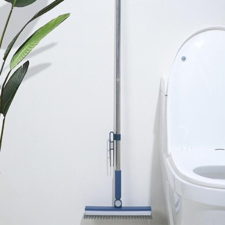 Perie de Curatare pentru Podele si Rosturi,  Lungime Maner 105 cm, Capat Pivotant 180 Grade, Peri din PP, Otel si Plastic, Cleste pentru Scame si Par Inclus, Albastru