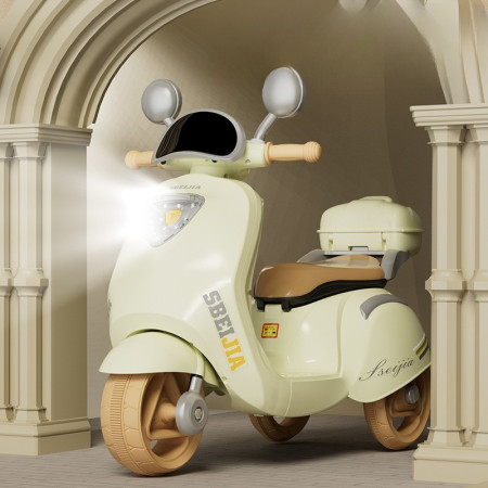 Motocicleta Electrica Cyrax, cu Acumulator, Telecomanda, Bluetooth, cu Sistem Anti-Rasturnare, Sistem de Lumini si Sunet, 3-10 Ani, Bej