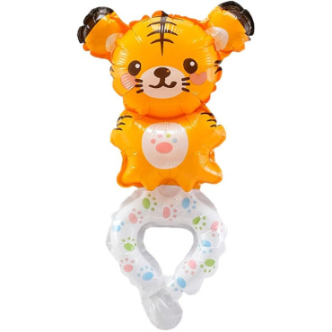 Balon din Folie Metalizata, Cyrax, Figurine Animalute, Tip Bratara, Model Tigru, 17x34 cm, Ambalaj Individual, Pai Inclus, Umflare cu Aer sau Heliu, Maro