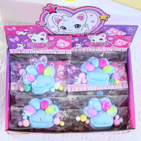 Jucarie Antistres Squishy, Cyrax, cu Revenire Lenta, Labuta de Pisica Pufoasa, 7.5 cm, Ambalaj Transparent, Model 270510, Multicolor