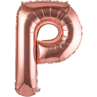 Balon Folie Metalizata Litera P, Cyrax, 80 cm, Umflati cu Heliu sau Aer, Ambalaj Individual, Pai inclus, Rose Gold