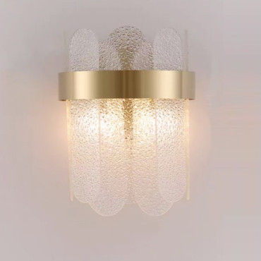 Lampa de Perete in Interior,  Lampa de Lux pentru Decor de Interior, Corp de Iluminat Tip aplica, din Inox Auriu si Cristal, Lumina Calda Rece Neutra, 25 x 20 cm, Ideal pentru Camere Mici si Medii, Auriu
