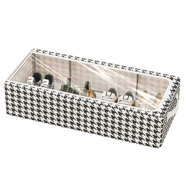 Cutie Depozitare cu Cadru Metalic,  pentru Incaltaminte, Haine, Lingerie, Fermoar Calitativ, Fereastra Transparenta, Manere Laterale, 60 x 30 x 16 cm, Alb Negru