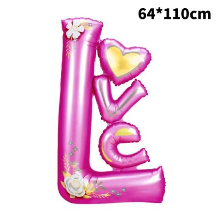 Balon din Folie Metalizata, Cyrax, Figurine, Model LOVE, Tematica Iubire, 110x64 cm, Ambalaj Individual, Pai Inclus, Umflare cu Aer sau Heliu, Mov