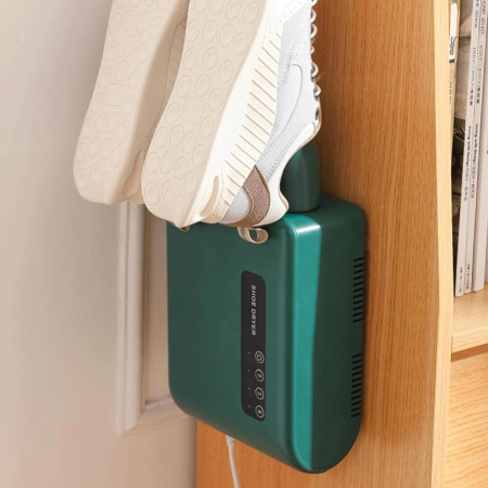 Uscator de Pantofi,  Functie de Uscare, Dezinfectie, Dezodorizare, Montaj pe Perete fara Perforare, din PVC, Silentios, Timer, Verde