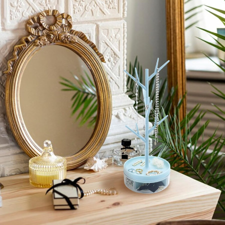 Cutie de Bijuterii,  Rotativa, cu Suport Tip Ramura, 36.5 x 14 cm, din ABS+PP, Albastru