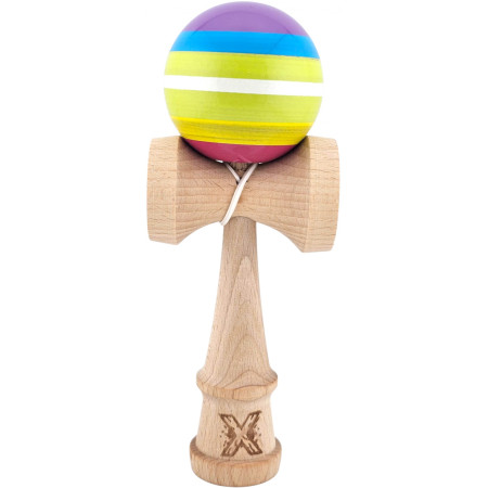 Kendama X Originala, Profesionala, Cyrax, din Lemn, Super Sticky, 18 cm, Multicolor