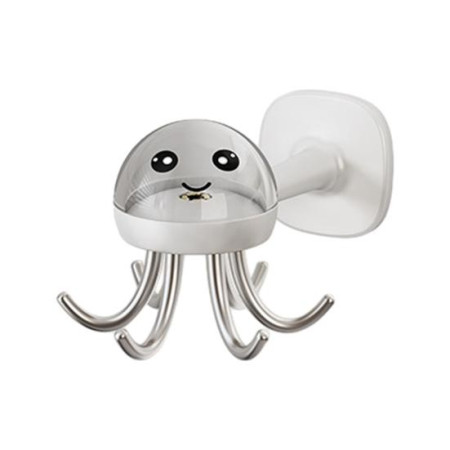 Suport Cuier pentru Perete,  Model Caracatita, Adeziv, 10 x 8.5 cm, 6 Brate, Alb