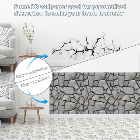 Set 10 x Placi Tapet Autocolant 3D cu Imitatie de Pietre, pentru Perete Bucatarie Sufragerie, Usor de Curatat, Rezistent la Apa, Autoadeziv, 30x30 cm, Gri