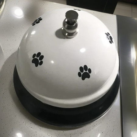 Clopotel Metalic Multifunctional,  Alb cu Imprimeu Labuta Neagra, 7.5x7.5x6.5 cm, Dresaj, Receptie, Restaurante