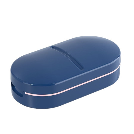Organizator medicamente,  Dispozitiv Taiere/Sfaramare Pastile, Ideala pentru Calatorii, Portabila, Perie pentru Curatare, Compartiment depozitare, 8.5x4.5x2.5 cm, Albastru