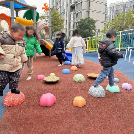 Jucarie Senzoriala de Echilibru, Cyrax, Tip Stepping Stones, 5 Piese, din Spuma, pentru Miscare, Sarituri, Prindere, Diametru 28 cm, Model 4, Multicolor