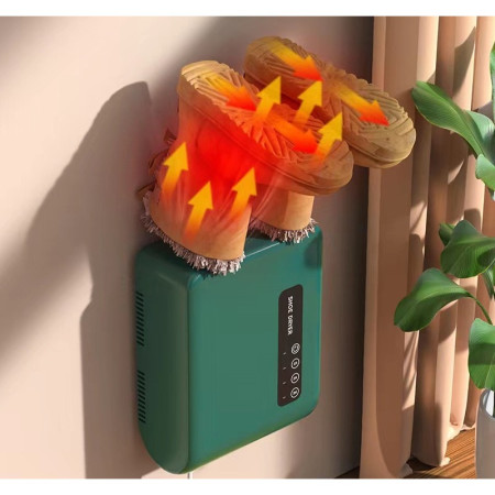Uscator de Pantofi,  Functie de Uscare, Dezinfectie, Dezodorizare, Montaj pe Perete fara Perforare, din PVC, Silentios, Timer, Verde