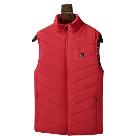 Vesta cu Incalzire,  Unisex, 2 Zone de Incalzire, Umplutura Bumbac, 3 Trepte de Temperatura, Incarcare USB, Rosu, 58 - 65 kg, Marime XL