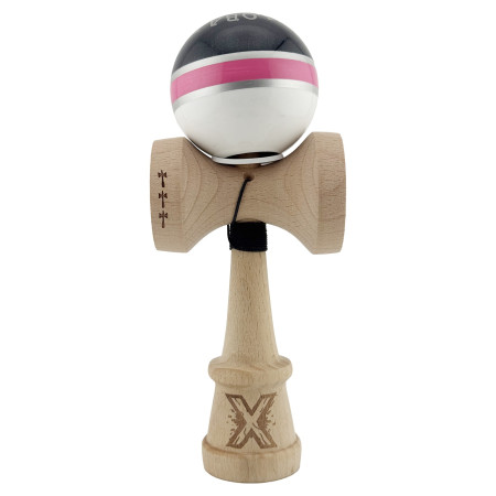 Kendama X Originala ROYAL SPIKE, Profesionala, Cyrax, Cupe Mari KING SIZE V3, Super Sticky, Gaura in Baza, Rulment Metalic, din lemn 18 cm, Ata 55 cm, Inel Roz