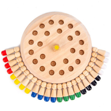 Joc de Memorie, Cyrax, pentru Toata Familia, din Lemn, Diametru Tabla de Joc 17 cm, Interactiva, +4 Ani, 6 Culori, Multicolor