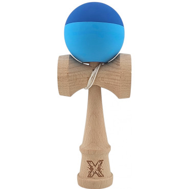 Kendama X Originala, Profesionala, Cyrax, din Lemn, Rubber Grip, 18 cm, Albastru/Bleu