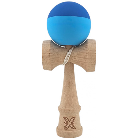 Kendama X Originala, Profesionala, Cyrax, din Lemn, Rubber Grip, 18 cm, Albastru/Bleu