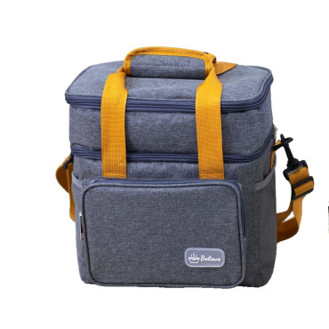 Geanta Termica, Cyrax, 2 Compartimente Separate, Multifunctionala, Impermeabila, Manere si Curea de Umar, 25.5x18x30 cm, Gri