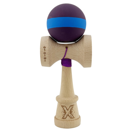 Kendama X Originala, Profesionala, Cyrax, Cupe Mari KING SIZE V3, Rubber Grip, Gaura in Baza, Rulment Metalic, din lemn 18 cm, Ata 62/65 cm, M Mov/Albastru/Mov