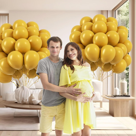 Set 12 Baloane, Cyrax, din Latex Standard, 25 cm, Galben Mustar