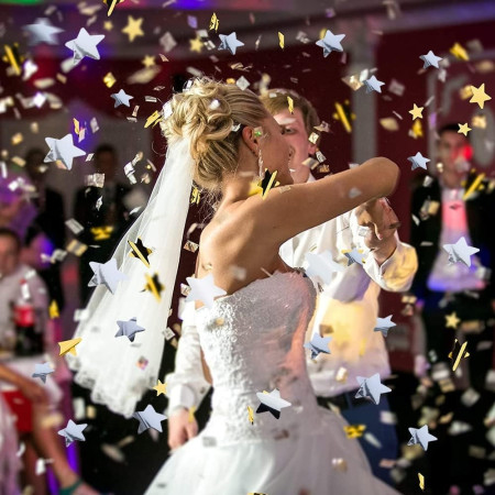 Tub de Confetti, Cyrax, Bonne Annee, 30x5 cm, Confetii Stelute din Aluminiu, Auriu/Argintiu