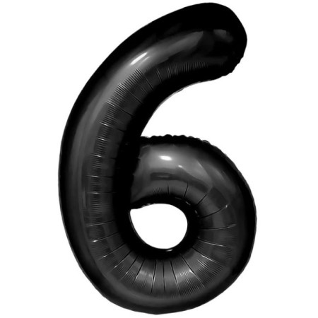Balon din Folie Metalizata, Cyrax, Figurina Cifra, Tema Aniversare 80 cm, Ambalaj Individual, Pai inclus, Umflare cu Aer sau Heliu, Negru, Cifra 6