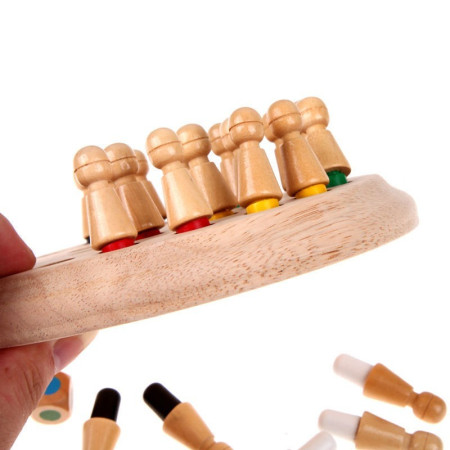 Joc de Memorie, Cyrax, pentru Toata Familia, din Lemn, Diametru Tabla de Joc 17 cm, Interactiva, +4 Ani, 6 Culori, Multicolor