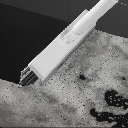 Perie de Curatare pentru Podele si Rosturi,  Lungime Maner 105 cm, Capat Pivotant 180 Grade, Peri din PP, Otel si Plastic, Cleste pentru Scame si Par Inclus, Alb