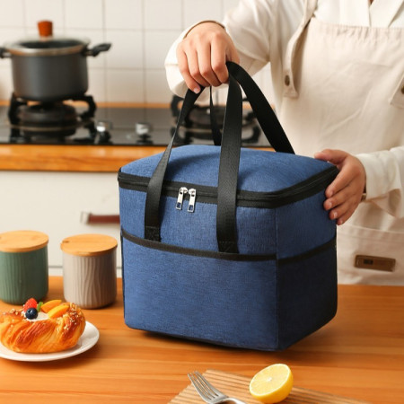 Geanta Termica Cyrax pentru Pranz, Compartimente Telefon si Tacamuri, Multifunctionala, Impermeabila, 24x18x21 cm, Albastru