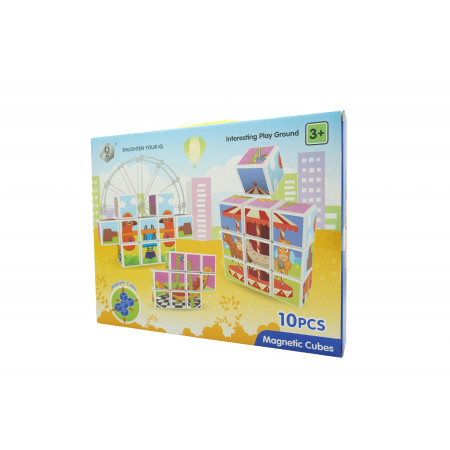Cyrax Set inteligent de cuburi magnetice pentru copii, 10 piese, cutie depozitare, puzzle parc de distractii, +3 ani, multicolor