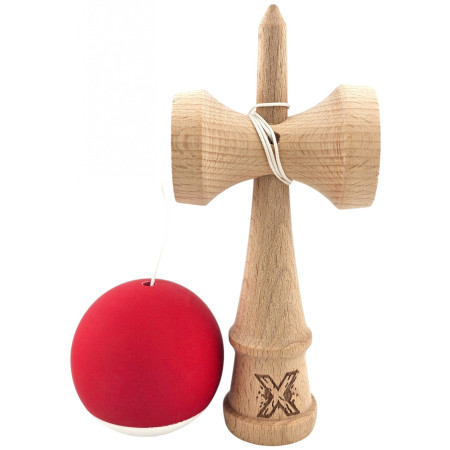 Kendama X Originala, Profesionala, Cyrax, din Lemn,  Rubber Grip, 18 cm, Rosu/Alb