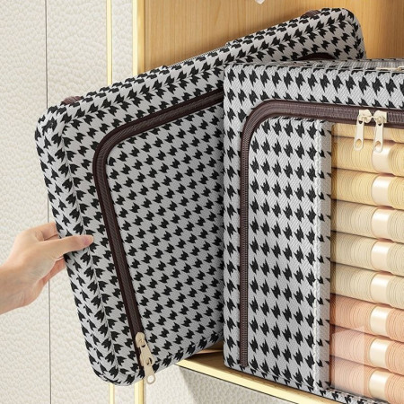 Cutie de Depozitare Pliabila,  Cu fermoar Bidirectional, 100 L, Textil, 60x42x40 cm, Cadru Metalic, o Fereastra, Suport Baza Stabil din Plastic, Design Zebra, Alb Negru