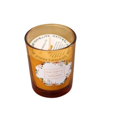 Lumanare Parfumata,  Model Pahar Maro, Aroma de Rodie si Crin, din Ceara de Soia, 6.2 x 5.2 cm, Maro