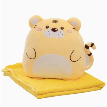 Patura 2in1 pentru Pat sau Canapea,  Model Jucarie Tigru cu Spatiu de Depozitare Patura, Microfibra, 1x1.7 m, Portocaliu