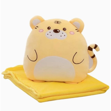 Patura 2in1 pentru Pat sau Canapea,  Model Jucarie Tigru cu Spatiu de Depozitare Patura, Microfibra, 1x1.7 m, Portocaliu