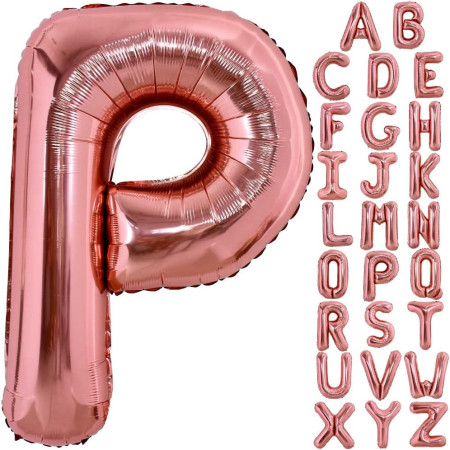 Balon Folie Metalizata Litera P, Cyrax, 100 cm, Umflati cu Heliu sau Aer, Ambalaj Individual, Pai inclus, Rose Gold