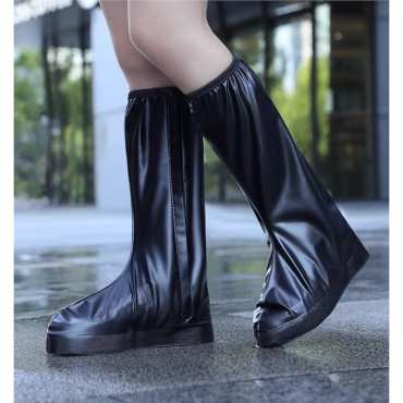 Protectie Incaltaminte pentru Ploaie si Noroi,  Impermeabila, Talpa Antiderapanta, cu Fermoar si Capsa, Inaltime 40 cm, Marime L 38-39, Negru